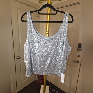 The DROP Glamorous Silver Sequin Crop Top Pit To Pit Is 25 2x Plus New Years Eve
